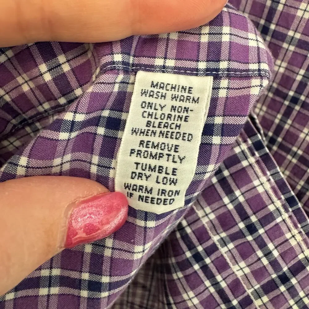 Polo Ralph Lauren Classic Fit Cotton Button Down Purple‎ Blue Plaid Mens Medium